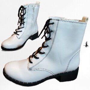 JGoods Women's White Faux LEATHER Lace-Up Inner Far Comfort Ankle Boots SZ 7.5